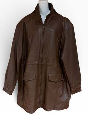 Orvis Brown Leather Anorak Jacket/Coat Mens Size XL